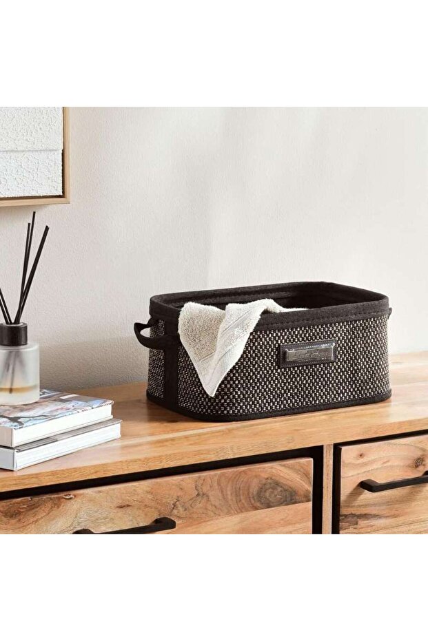 Dorian Bamboo Rectangular Basket With Fabric Liner 32x22x14cm-natural/black