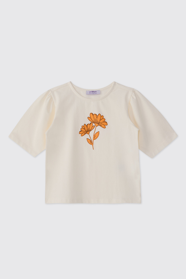 Girl's Ecru Short Sleeve T-shirt