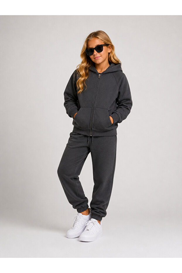 Girl's 3-Thread Hooded Zippered Tracksuit Set G2027-5