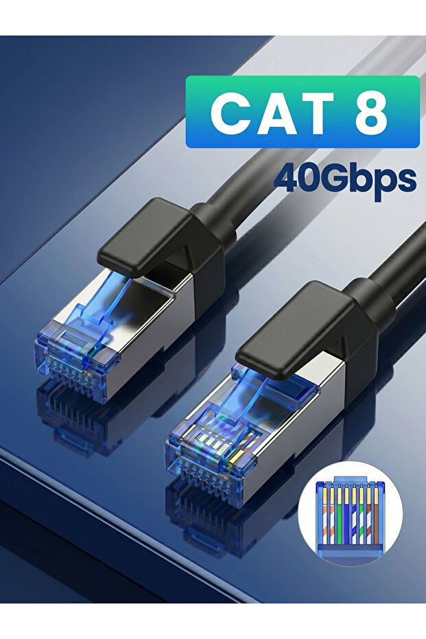 كابل إيثرنت CAT8 بطول 8 أمتار، سرعة 40 جيجابت في الثانية، موصل RJ45 محمي للمسافات الطويلة في المنزل والمكتب وإعدادات الألعاب