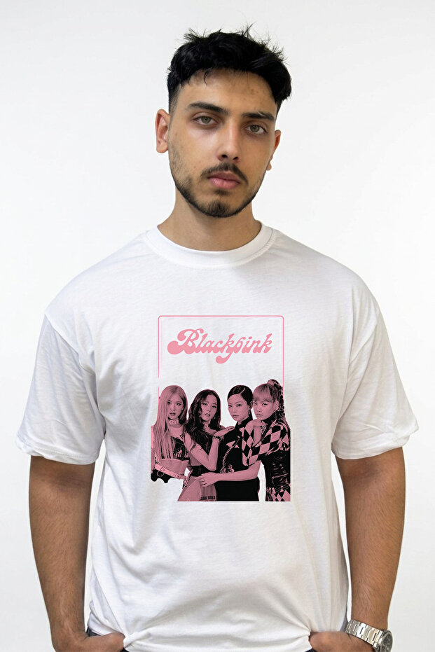 تي شيرت أبيض كبير الحجم مطبوع بتصميم Blackpink Kpop
