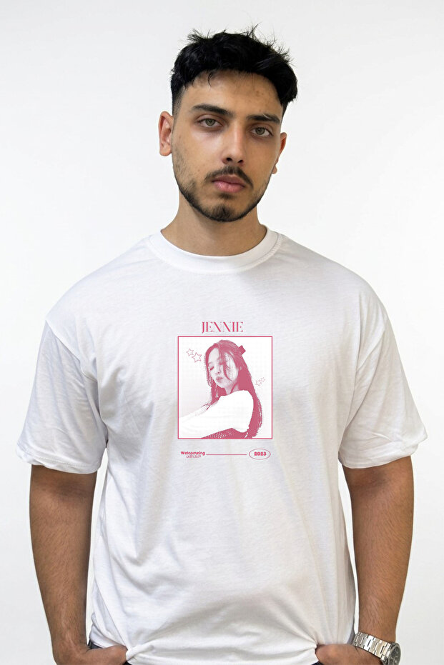Jennie_1 Design Printed Oversize White T-Shirt