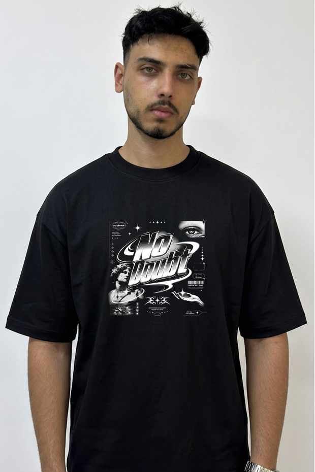 No Doubt Design Printed Oversize Black T-Shirt