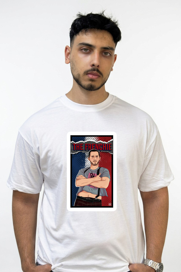 تي شيرت أبيض كبير الحجم مطبوع بتصميم Frenchie The Boys