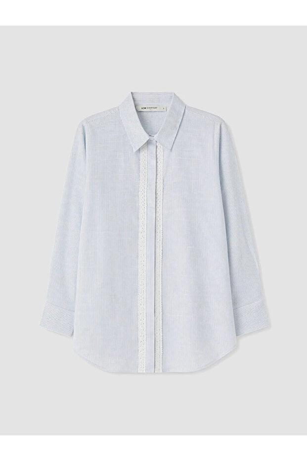 Blue Lace Detailed Striped Women's Shirt Tunic