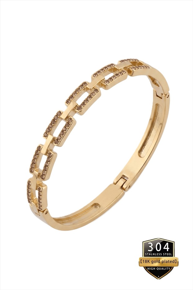 Vip, Non-Tarnishable, Belt Clamp Bracelet, Stoned Design, in Wooden Box 50