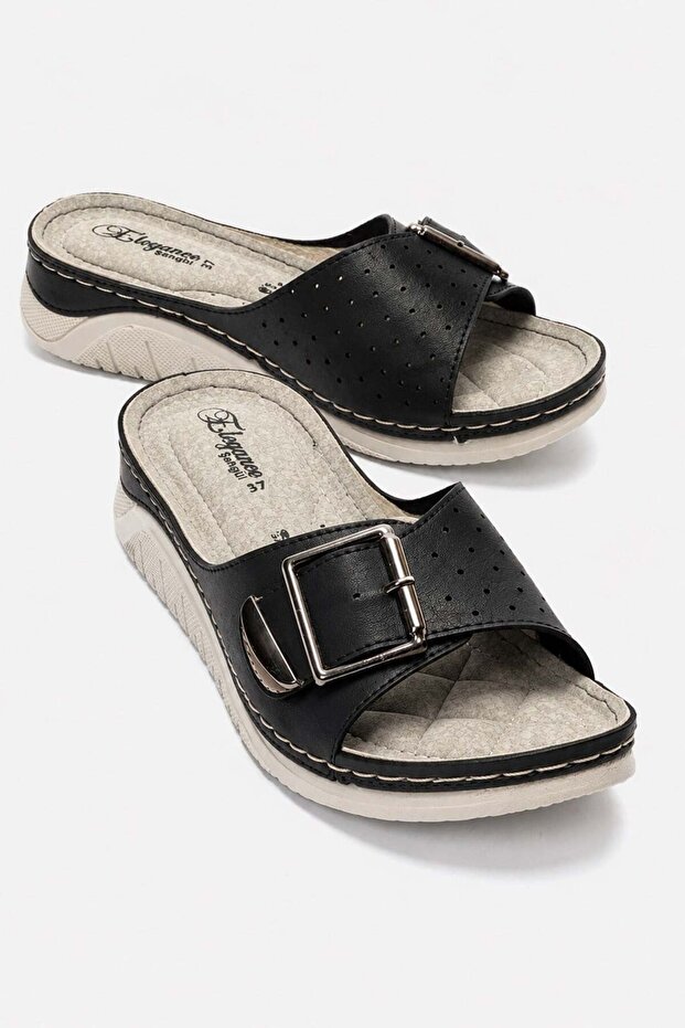 Single Buckle Women's Slippers Black