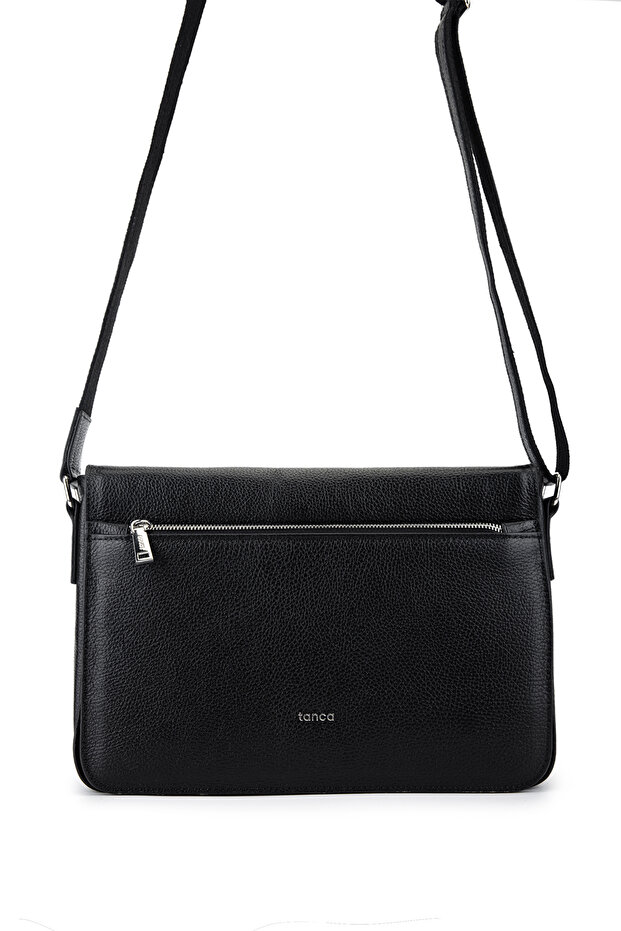 Unisex Genuine Leather Black Messenger Bag