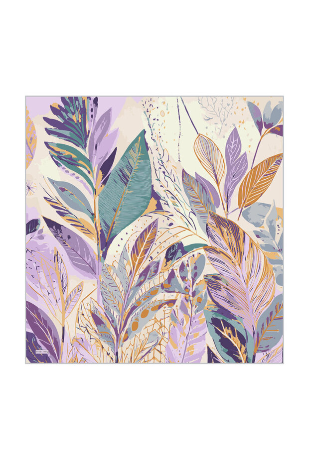 Lilac Leaf Pattern Sura Silk Scarf