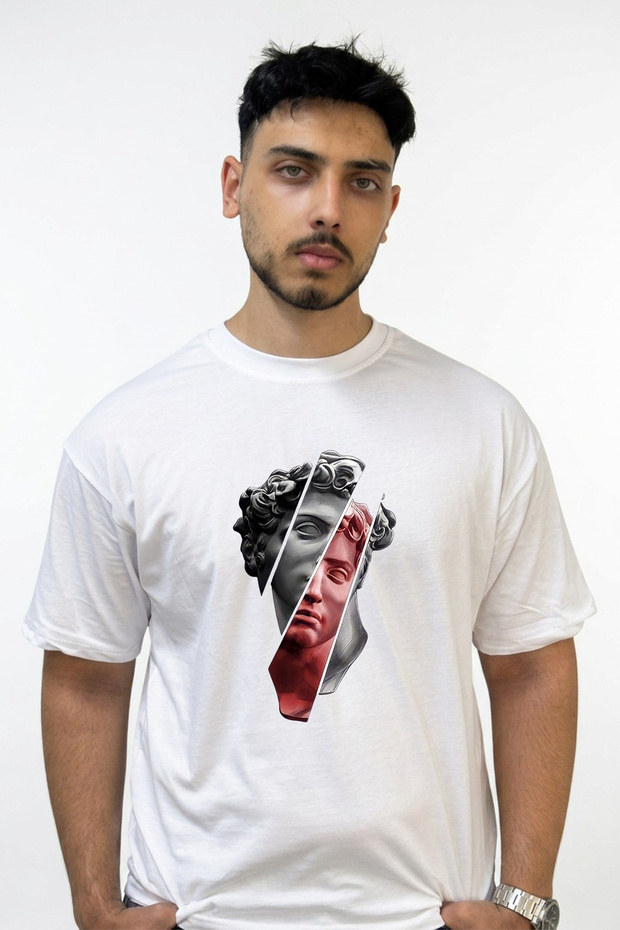David Heykeli_1 Design Printed Oversize White T-Shirt