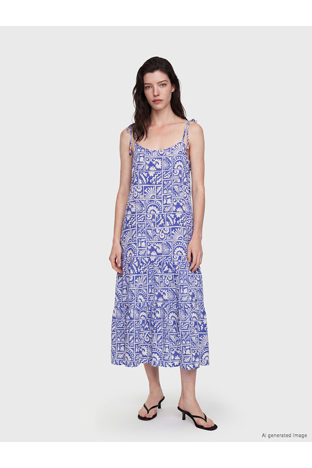 Nevavm Square Neck Rope Strap Pleated Dress with a Difference
