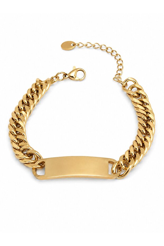 316L Steel Gold Color Name Writable Plate Model Women's Bracelet