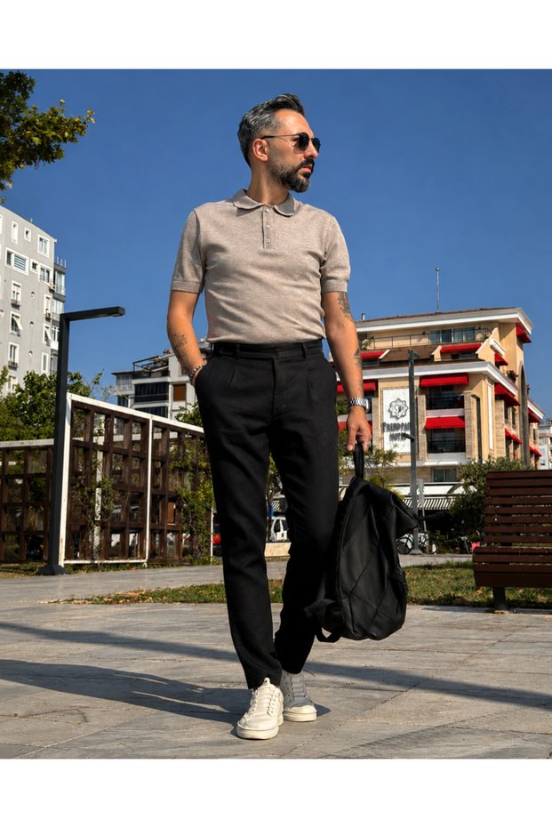 Men's Old Money 100% Linen Side Button Trousers