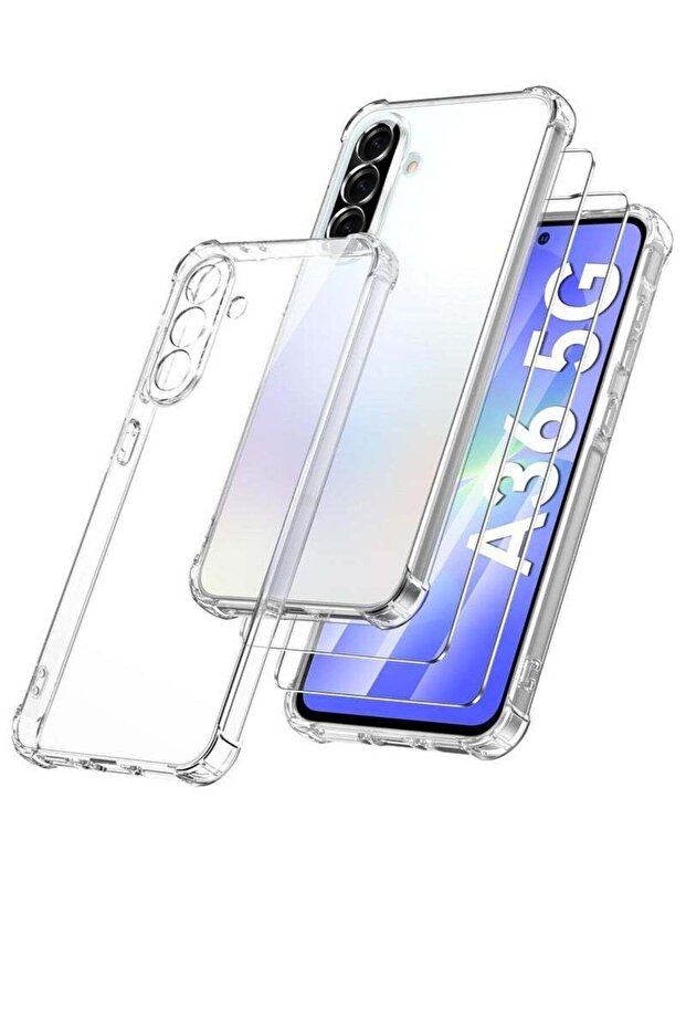 Samsung A36 Shockproof Clear Case with 2Pack Tempered Glass Screen Protector Edge to Edge Full Screen