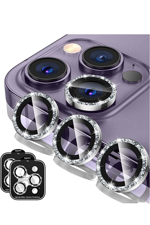 [3+3PCS] Camera Lens Protector for iPhone 14 Pro / 14 Pro Max, 9H Tempered Glass Metal Ring