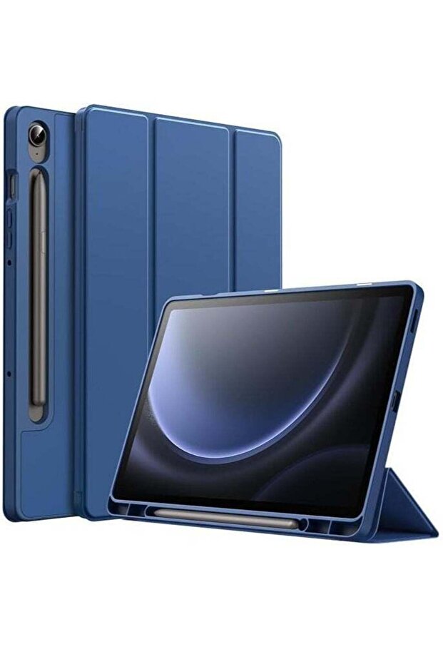 Soft TPU Tri-Fold Stand Case for Samsung Galaxy Tab S9 FE 10.9-Inch with S Pen Holder - Auto Wake/Sleep - Navy Blue