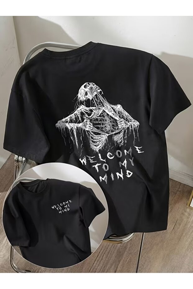 Unisex Welcome to My Mind Printed Oversize Crew Neck T-Shirt