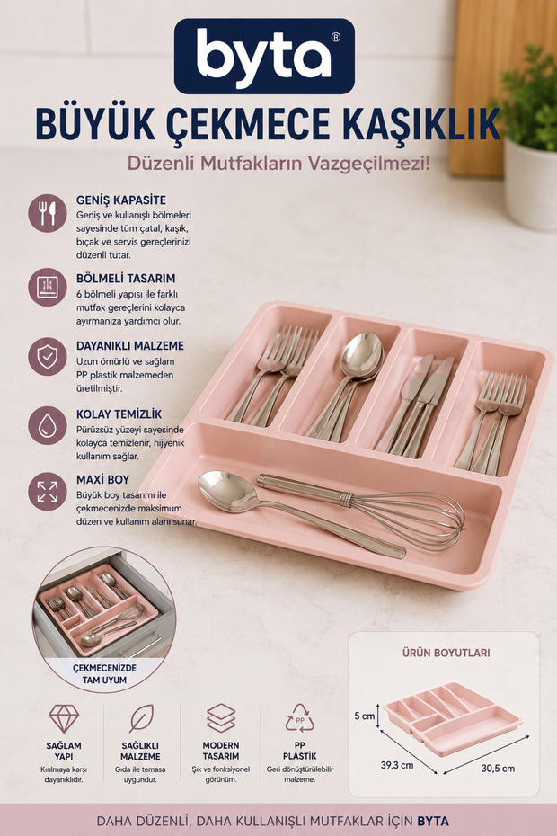 Large Size 6 Compartment Drawer Cutlery Holder – Kitchen Fork, Spoon and Knife Organizer Blue Pink Black 1 Piece Mixed Color Sent