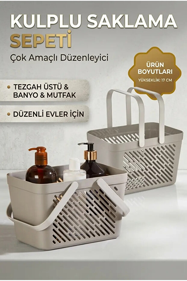 6-Piece Gray Multi-Purpose Organizer Basket with Handles Kitchen Bathroom Storage Set