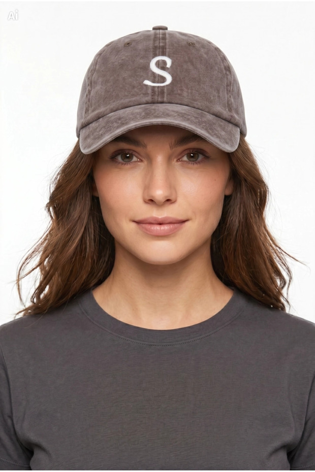 Black Embroidered Washable Vintage Unisex Hat with Letter S