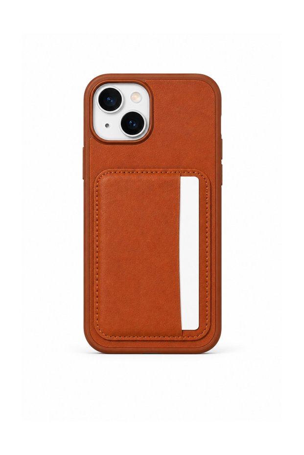 Cardx iPhone 13 Compatible Vegan Leather Card Holder Camera Protected Case Brown