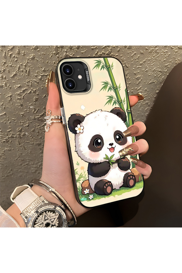 iPhone 11 Compatible Silicone Edge Hard Back Case Couple Phone Case Panda Pattern