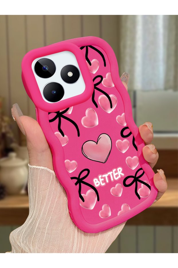 Realme C51 Compatible Case Camera Protector Red Silicone Couple Phone Case Heart Pattern
