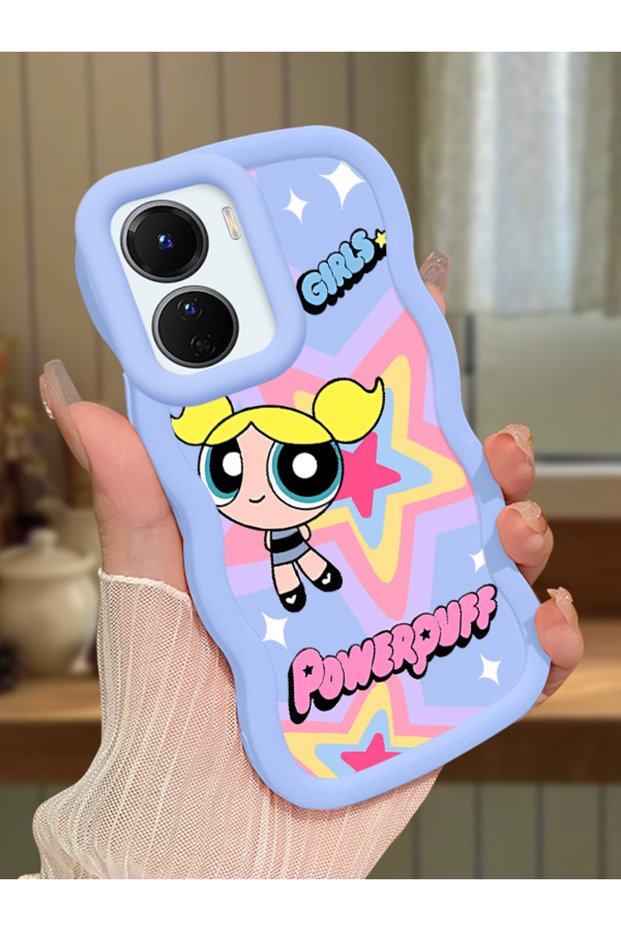Vivo Y16 Compatible Case Camera Protector Blue Silicone Couple Phone Case Powerpuff Pattern