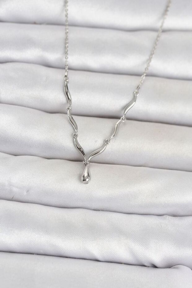 Brass Silver Color Drop Model Women's Necklace
