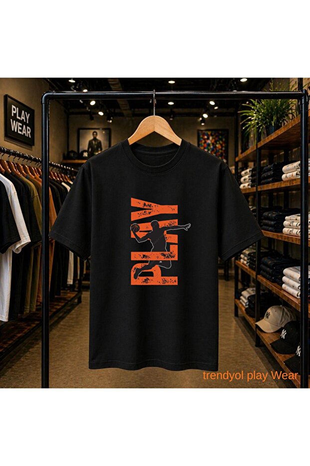 Play Basket Printed 100% Cotton Oversize Loose Regular Fit Crew Neck T-Shirt