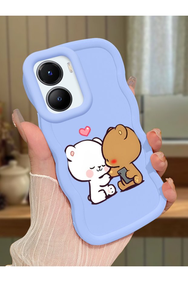 Vivo Y56 Compatible Case Camera Protector Blue Silicone Couple Phone Case Cute Pattern