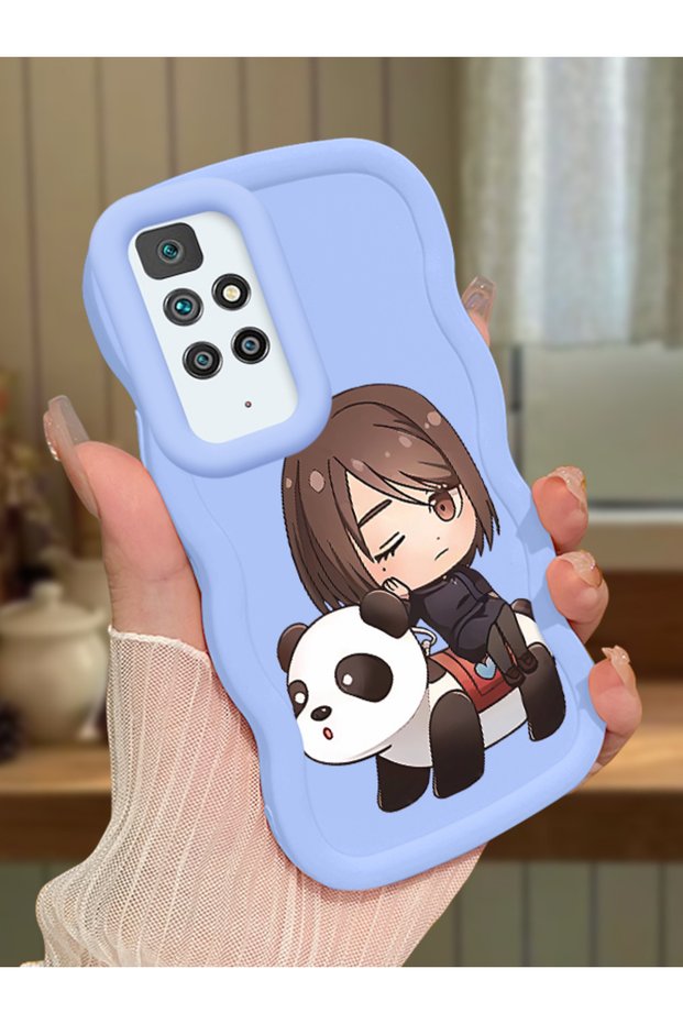 Redmi 10 2022 Compatible Case Camera Protector Blue Silicone Couple Phone Case Panda Pattern