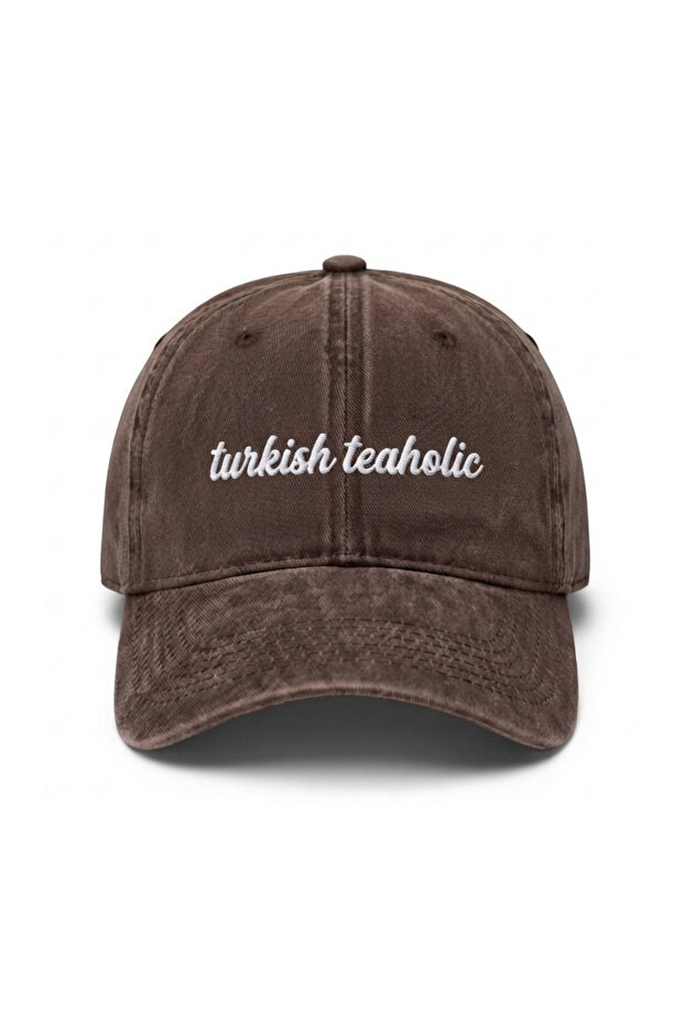 ''Turkish Teaholic'' Embroidered Washed Cap /''Turkish Tea Addict'' Embroidered Washed Baseball Cap