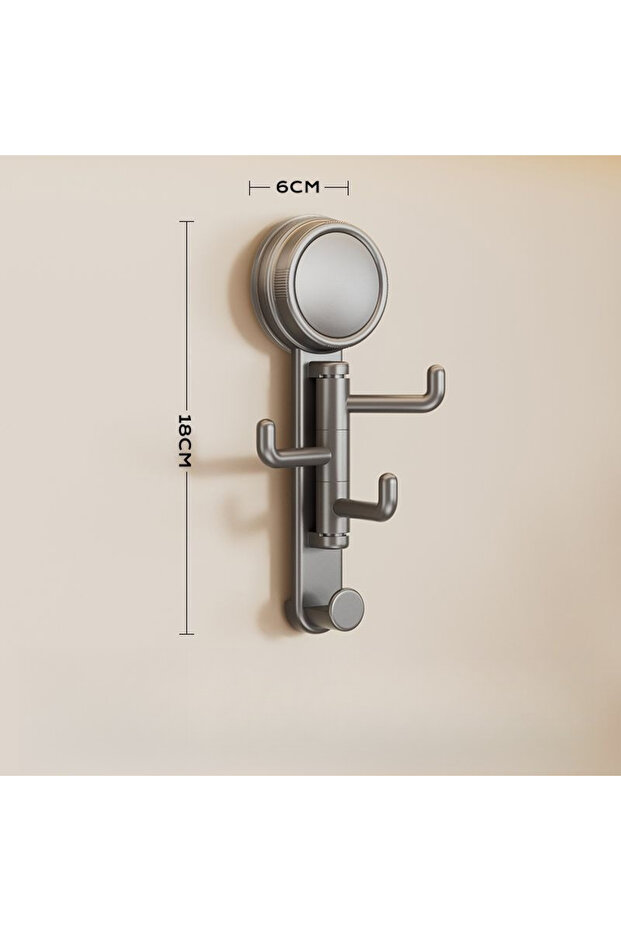 Gray 1pc Rotatable Vacuum Suction Cup Hook, No Punching, Adhesive Hook, Kitchen Bathroom Storage Rac