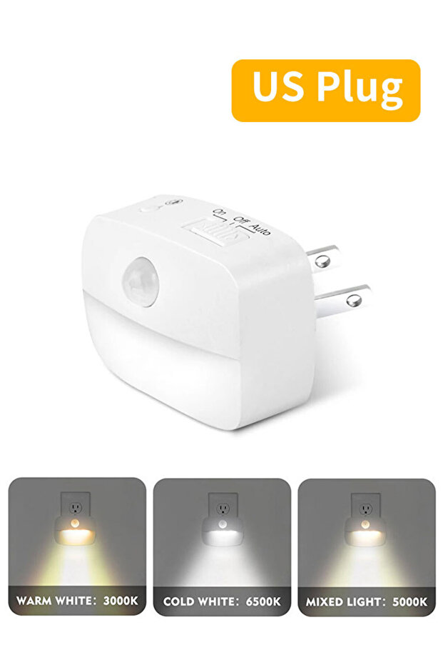 مصباح ليلي LED بمستشعر حركة، قابس أمريكي، 3 أوضاع إضاءة ليلية للغرفة والمطبخ والممر H
