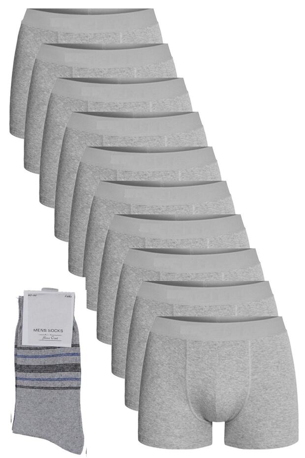 Pack of 10 Cotton Lycra Gray Boxers with 1 Pair of Black Long Socks as a Gift