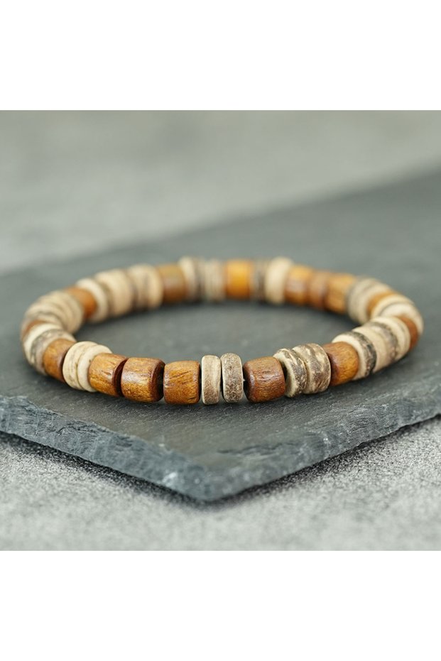 light coconut Noter Handcrafted Natural Coconut Beads Wooden Bracelet Unisex 4 Color Options Weightl