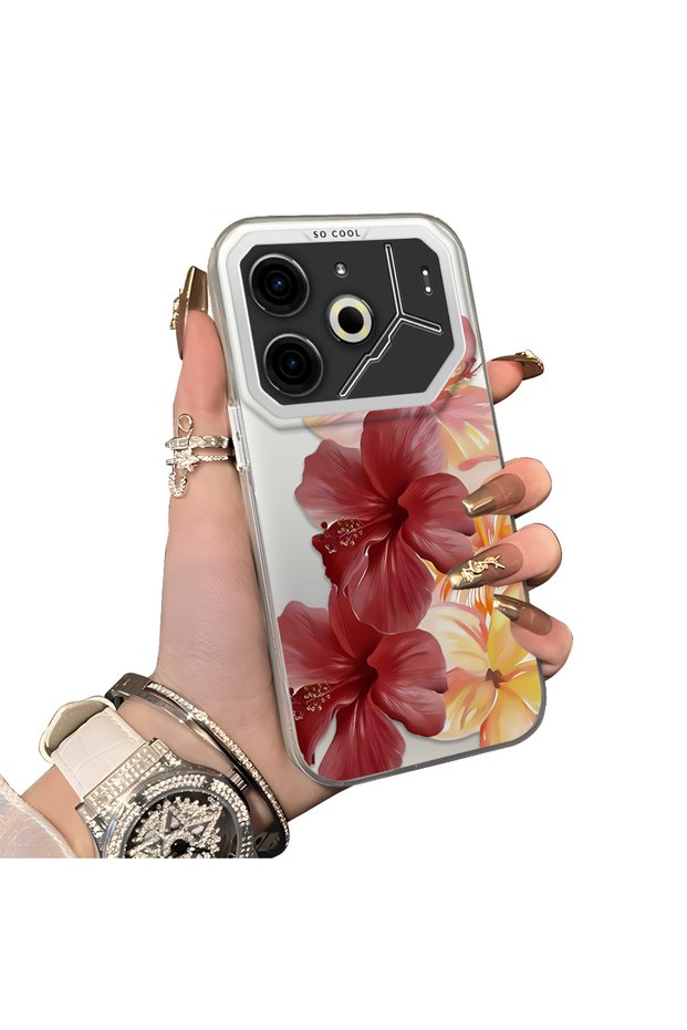 Tecno Pova 6 Compatible Silicone Edge Hard Back Case Couple Phone Case with Floral Pattern