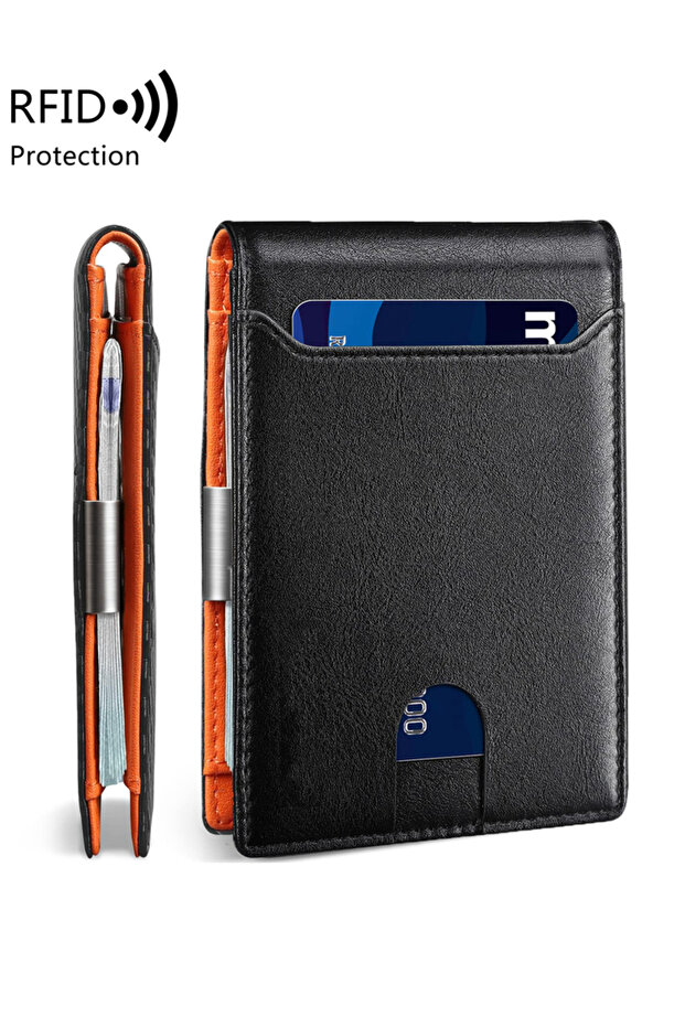 محفظة رجالية QB346-1-Plainorange بتصميم بسيط متعددة الوظائف مع خاصية حجب RFID وجيب أمامي محمول للبطاقات