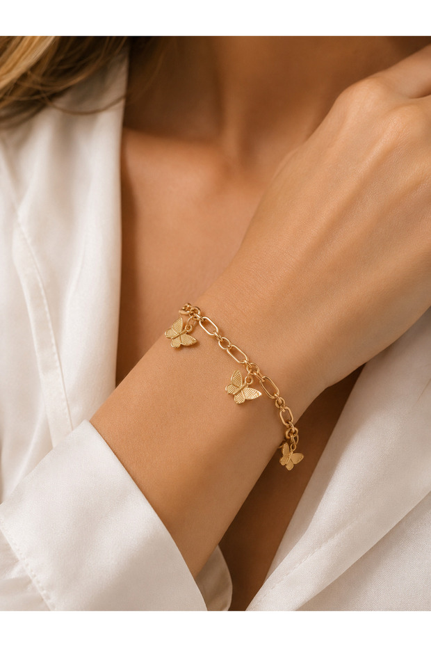 Women's Gold Butterfly Figured Chain Bracelet – Elegant Everyday and Special Occasion Jewelry