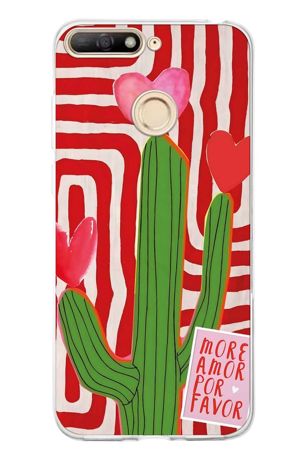 Huawei Y6 2018 Compatible Cactus Patterned Transparent Phone Case