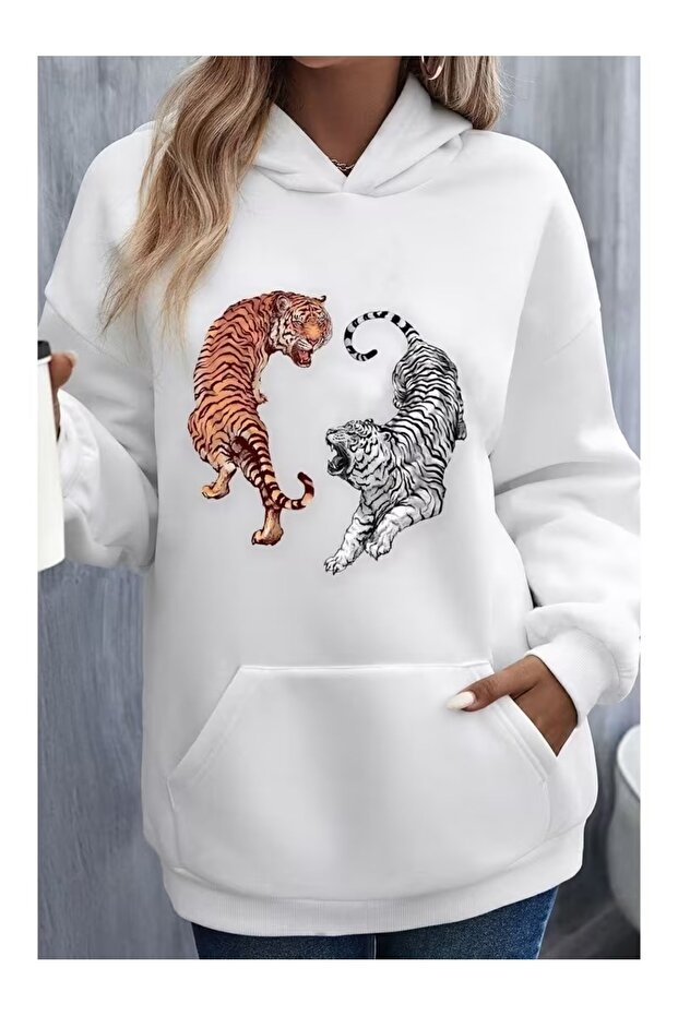 Women's Hooded Printed Relaxed Fit Sweatshirt
