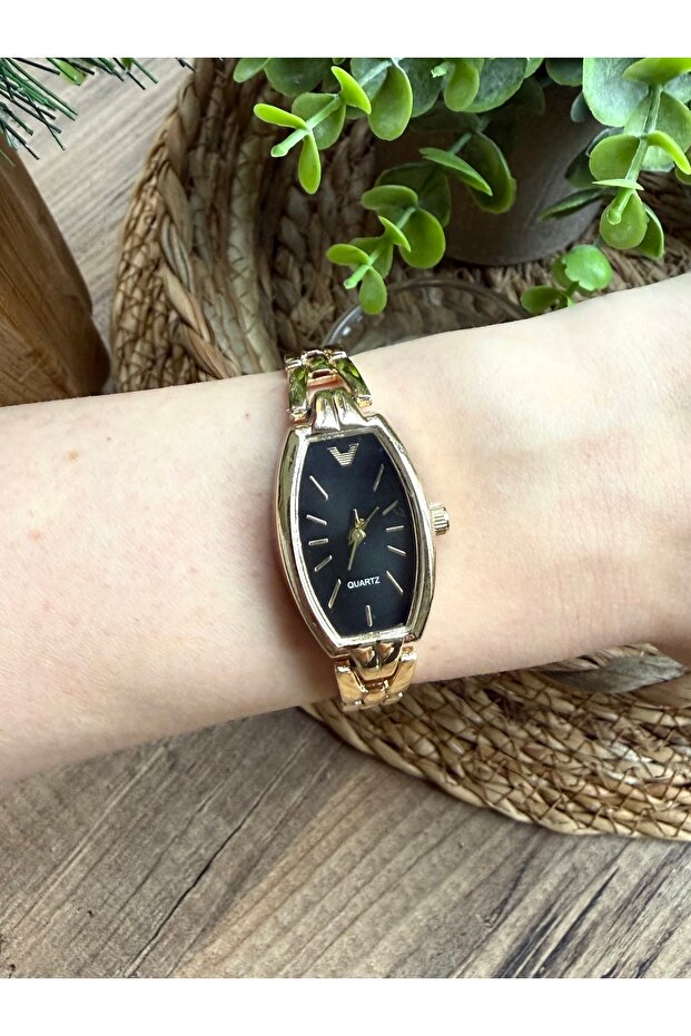 Vintage Square Gold Inside Black Women's Wristwatch
