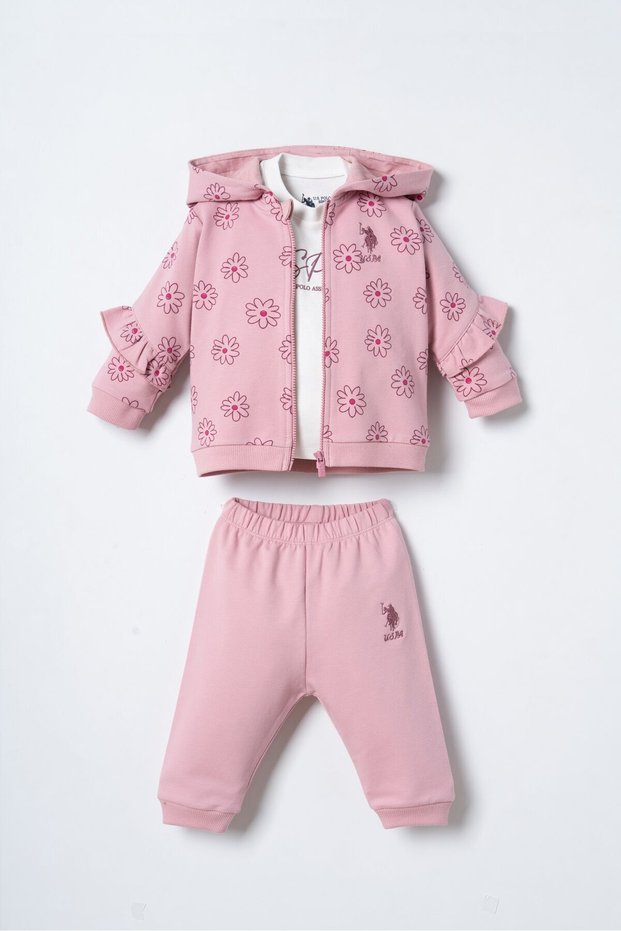 Embroidered Baby Girl Cardigan Pink Long Sleeve Pajama Set Usb3248-C-V1