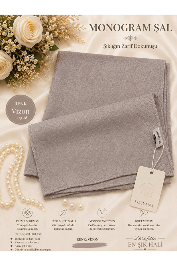 Premium Monogram Shawl – Soft Textured Jacquard Pattern | Hijab Shawl Suitable for All Seasons