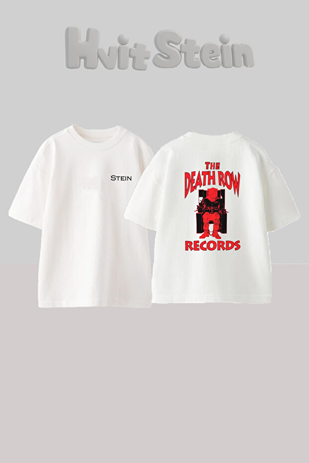 تي شيرت أبيض كبير الحجم من القطن مطبوع من الخلف بتصميم Death Row Records