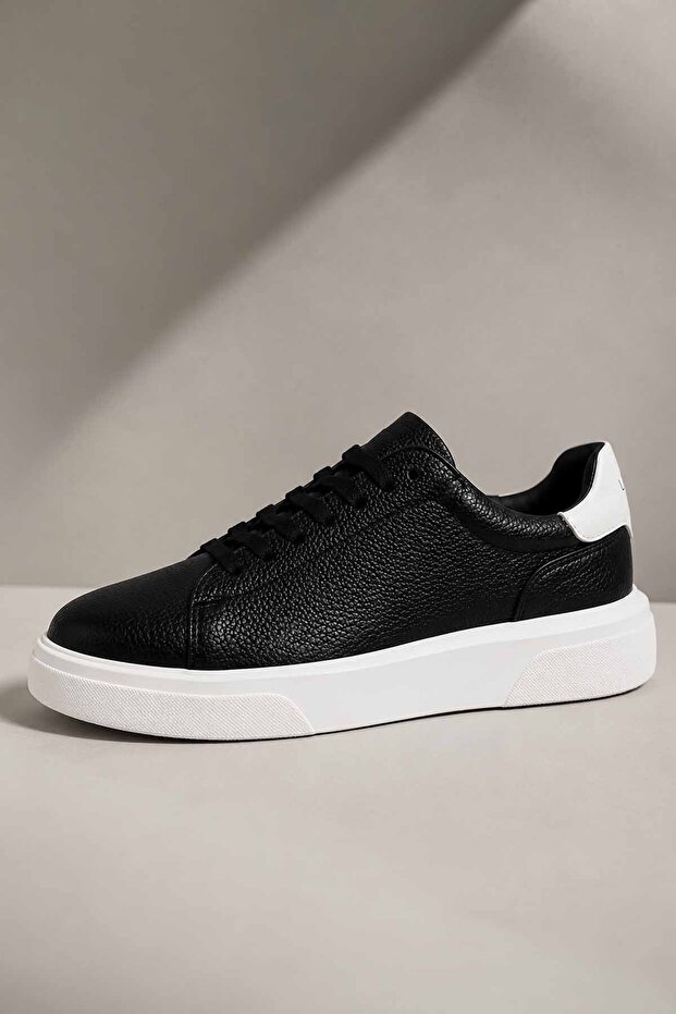 Men's Genuine Leather Sneaker Daily Sports Shoes Black Thick Sole Lightweight Comfortable Casual Lfn-Rs2006