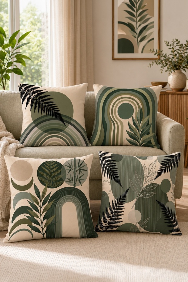 Green Bohemian Amazon Patterned 4-Piece Throw Pillow Cover Set