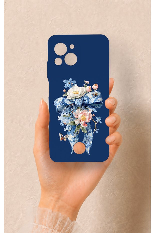 Reeder S23 Pro Max Compatible Blue Ribbon Flower Pattern Silicone Case