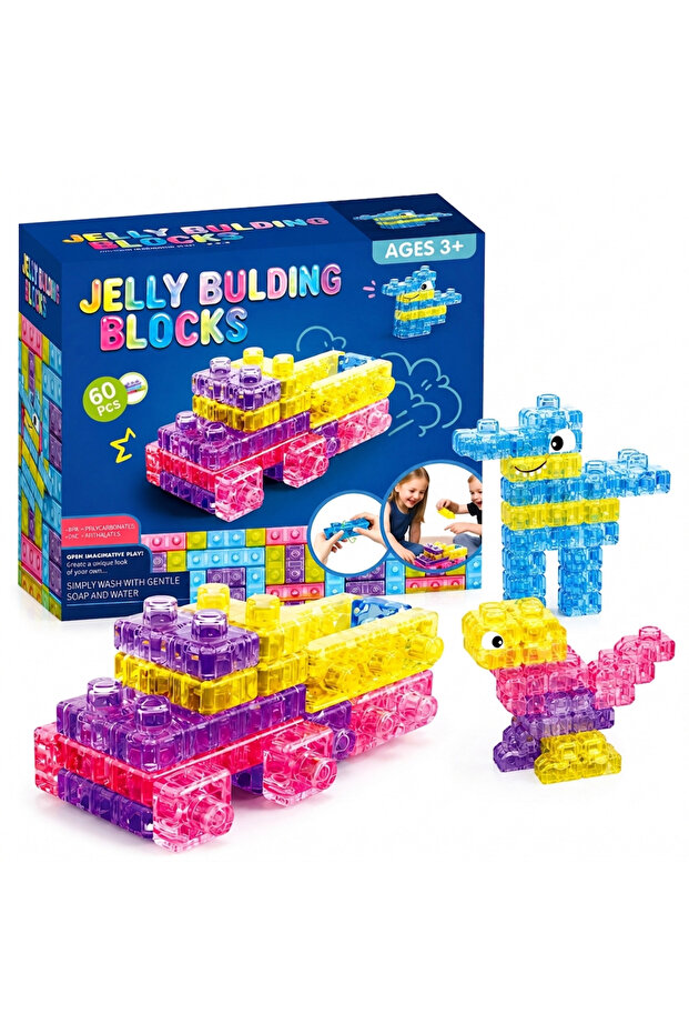 Jelly Building Blocks 60 PCS Soft Transparent Construction Toy | STEM Educational Building Set | Sensory Learning Blocks | Ages 3+